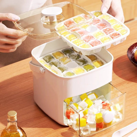 2 Tier Convenient Push-In Ice Cube Mold with Tray Case