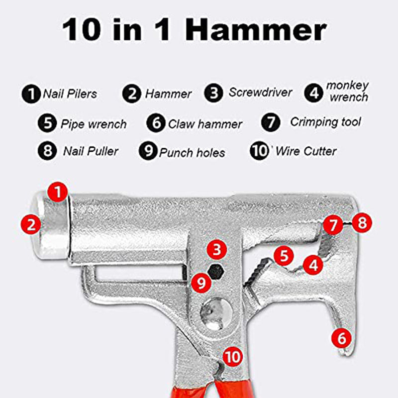 10-in-1 Multi-function Hammer with Pipe Clamp